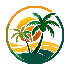 Obraz premium Tropical palm trees sunset beach logo design