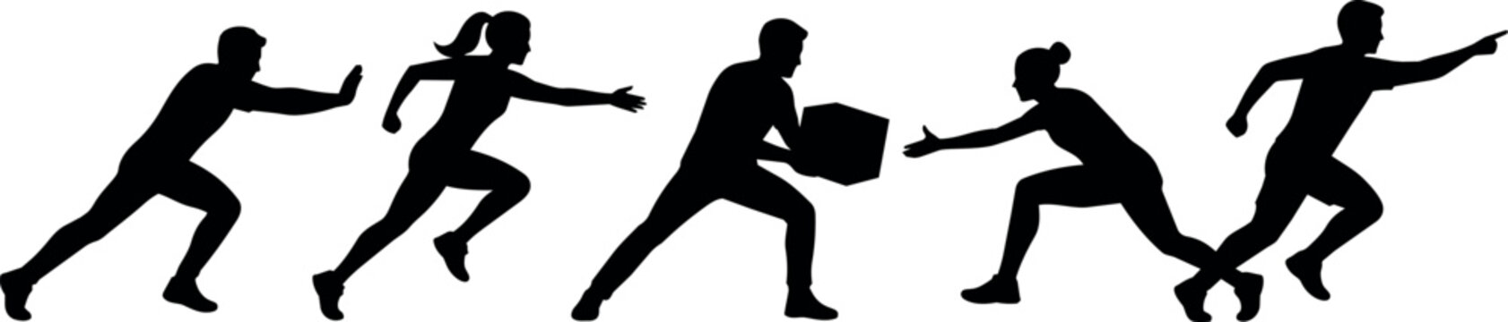 Dynamic silhouettes of athletes in various action poses for creative design