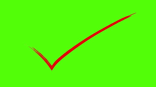 Red Checkmark on Green Screen: A bold red checkmark symbol is presented clearly against a vibrant green screen background, symbolizing approval, correctness, or completion.
