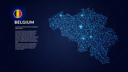 Map of Belgium. Digital and interconnected country highlighting most important cities. © Planet Caravan