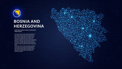 Map of Bosnia And Herzegovina. Digital and interconnected country highlighting most important cities © Planet Caravan