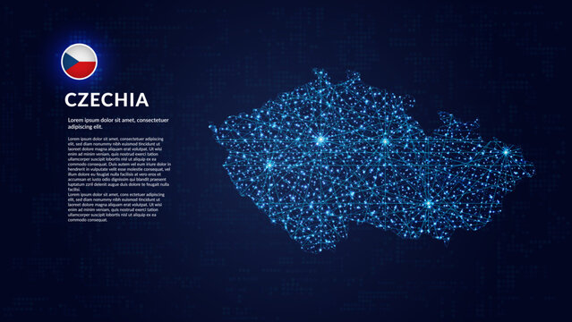 Map of Czech Republic. Digital and interconnected country highlighting most important cities.