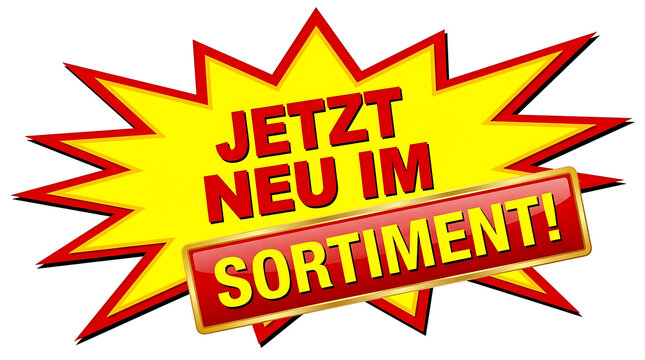Neu im sortiment badge with explosion effect