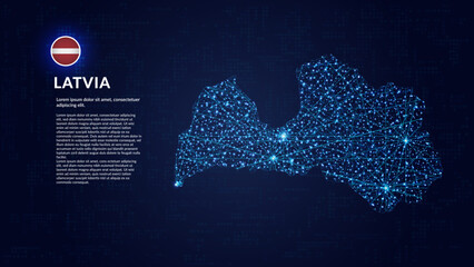 Obraz premium Map of Latvia. Digital and interconnected country highlighting most important cities.