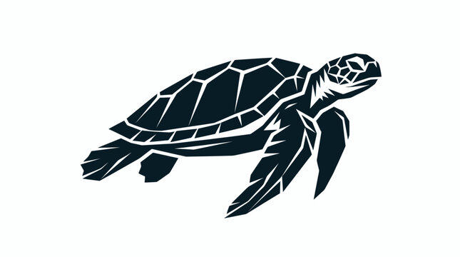 Minimalist sea turtle icon in black and white silhouette style