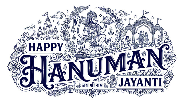 Hindu deity hanuman holding mountain for jayanti festival greeting