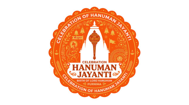Orange religious emblem for hanuman jayanti festival celebration