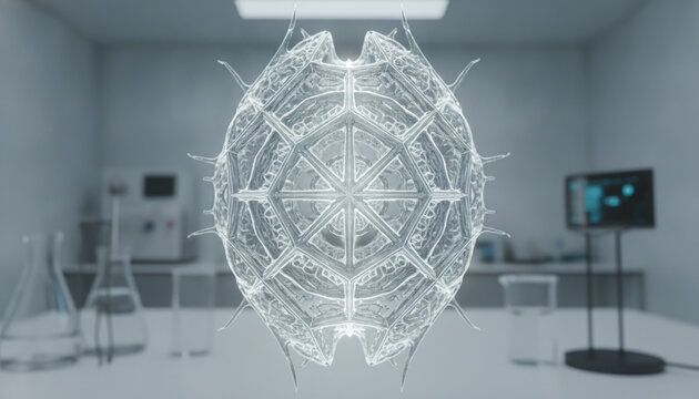 Symmetrical diatom silica frustule microscopic structure