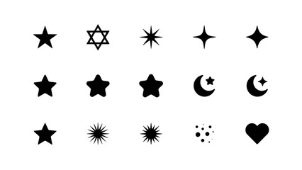Fototapeta premium Set of twelve minimalist celestial and star icons in black and white Vector