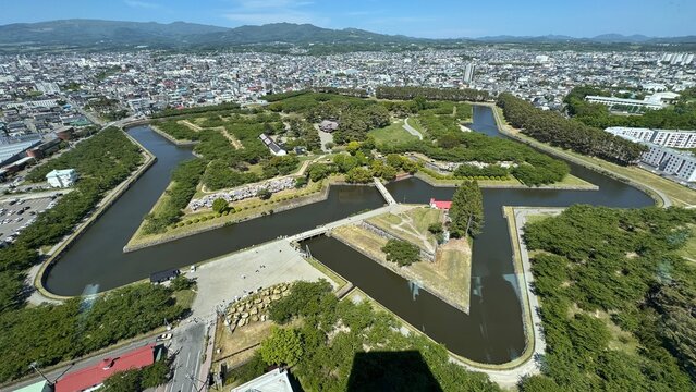 Breathtaking bird eye view of Hakodate city scape, Japan