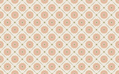 Fototapeta premium floral seamless pattern with daisy motifs in a geometric lattice. Retro and cottagecore style in gentle pastel tones for wallpaper, bedding, wrapping paper, and textile prints. Scandinavian interiors