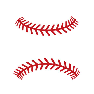 Red baseball stitches isolated on a white background