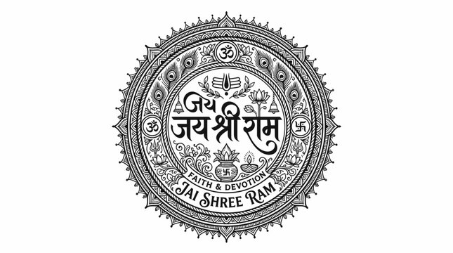 Jai shree ram spiritual mandala with hindu religious symbols