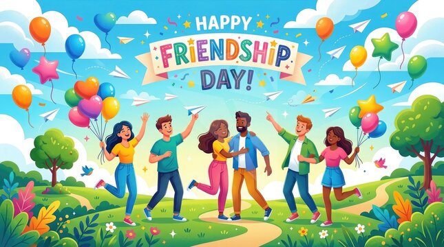 Happy friends celebrating Friendship Day outdoors