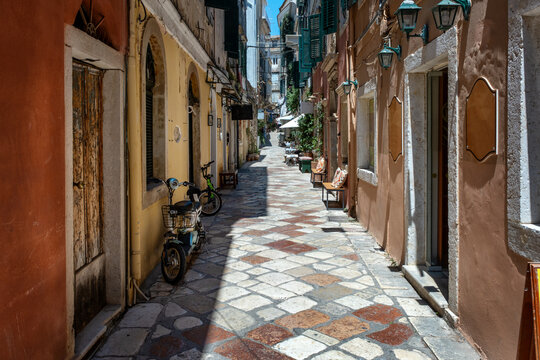 Corfu street. Narrow street in old town of Corfu, Greece