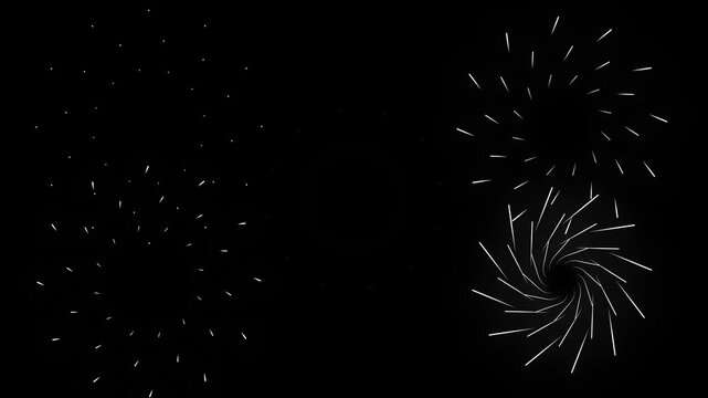 Circle fireworks burst animation, line blast explosion motion graphics, Dynamic circle burst firework explosion animation, shiny spark transition, 4k resolution, black screen overlay background video