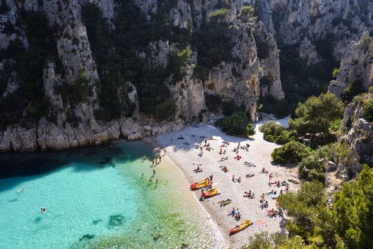 Beach and Bay with Crystal Clear French Riviera Waters at Calanque d&rsquo;En-Vau During Summer in France
