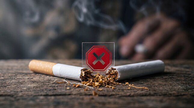 Broken cigarette with stop sign symbol for quit smoking concept