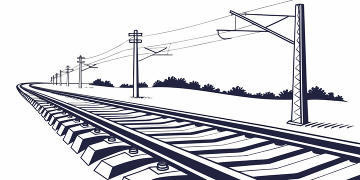 Railway tracks perspective with overhead electric lines sketch illustration railroad transportation perspective infrastructure electric traction