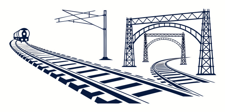 Railway tracks and train infrastructure illustration with overhead electrical lines transport transportation infrastructure railroad locomotive