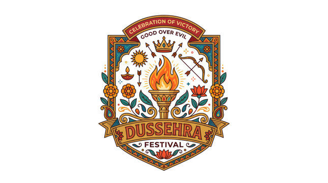 Dussehra festival emblem celebrating the victory of good over evil