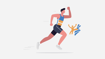 Fototapeta premium Winner Runner with Medal Cheering at Marathon Vector Illustration