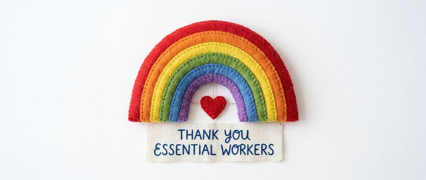 Colorful rainbow thank you message for essential workers appreciation