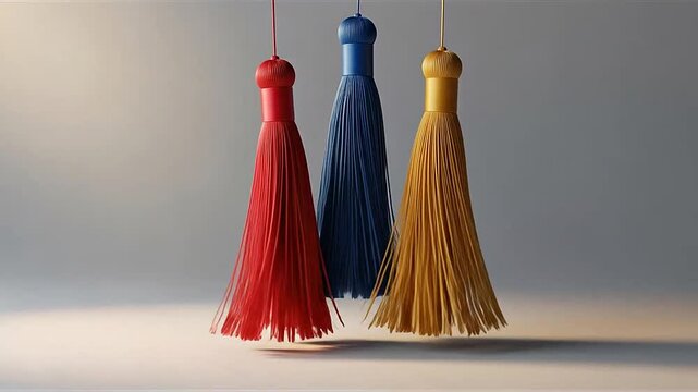 Colorful tassels hanging in a row.
