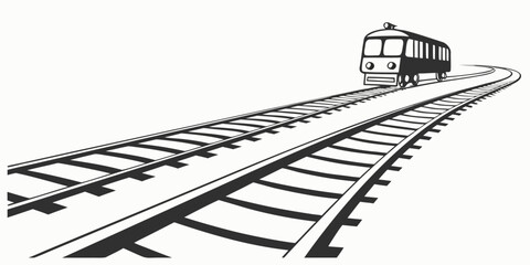 Modern passenger train traveling on curved railroad tracks perspective view with railroad transportation locomotive commuter movement perspective © Mamun