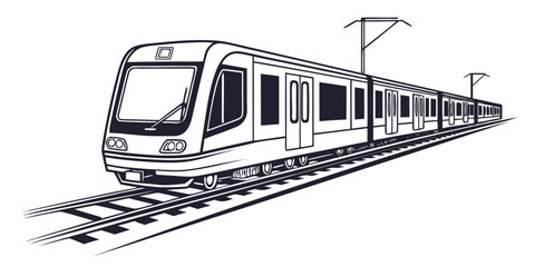 High-speed electric passenger train moving along railway tracks line art transportation locomotive electric movement railroad commuter © Mamun