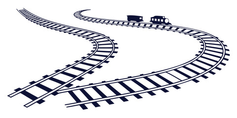 Curved railway tracks with vintage steam train crossing junction railroad junction crossing locomotive carriage transport transportation © Mamun