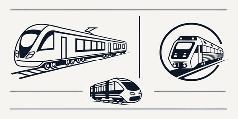Collection of modern train and rail transport design elements and icons with rail track transport locomotive commuter railroad infrastructure © Mamun