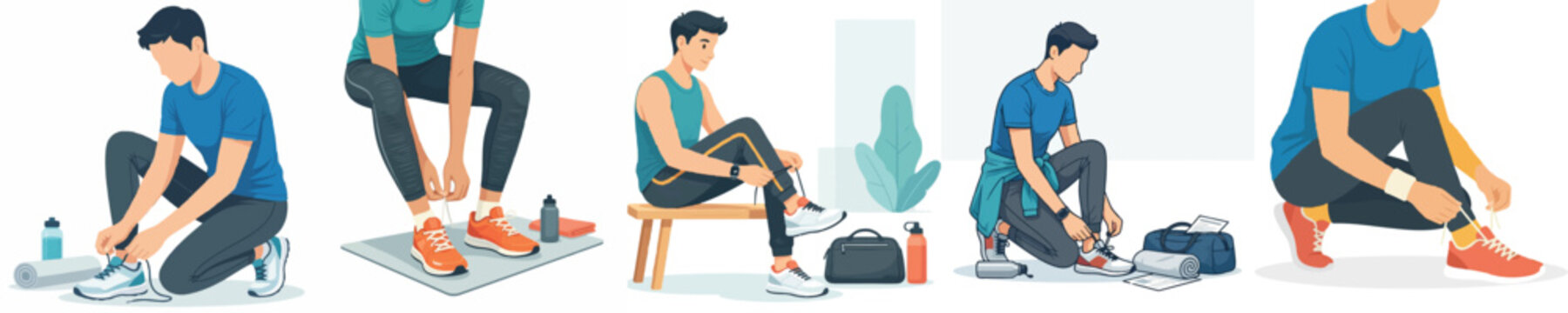 Vector of a person tying shoelaces before exercise