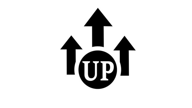 Rising Price Icon Animation with Up Arrow and Dollar Sign on Black Background, Business Finance Concept