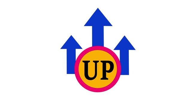Rising Price Icon Animation with Up Arrow and Dollar Sign on Black Background, Business Finance Concept