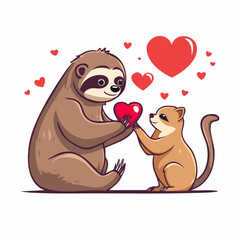 Obraz premium Cute Sloth and Meerkat Sharing a Heart