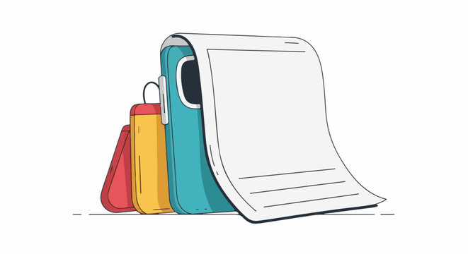 Colorful illustration of bags and a long piece of paper