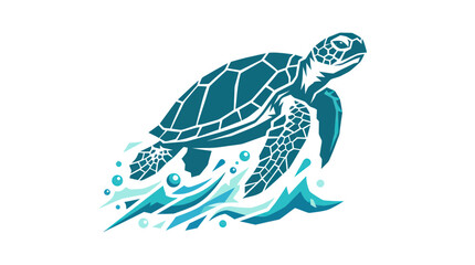 Sea turtle swimming through blue ocean waves © role
