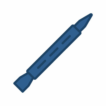 A blue, double-ended tool with a pointed tip on one end and a flat, angled spatula on the other, set against a white background.
