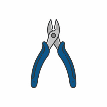 A pair of blue-handled wire cutters or flush cutters with silver jaws, presented in a flat, minimalist illustration style on a white background.