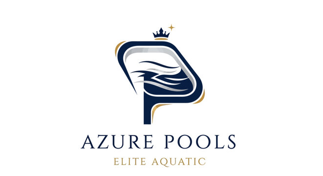 Luxury Pool Design Logo with Crown and Waves | Azure Pools Elite Aquatic