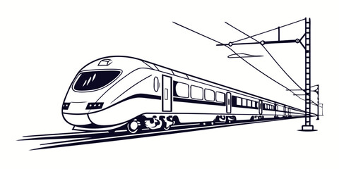 High-speed electric train with overhead power lines illustration electric transport locomotive catenary overhead passenger commuter technology © Sp