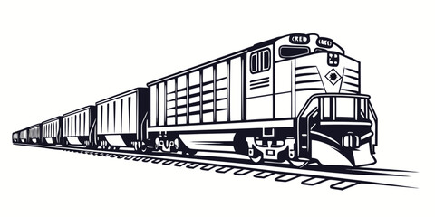 Freight locomotive pulling cargo wagons on railroad tracks illustration with freight train rail car locomotive railroad transportation logistics © Sp