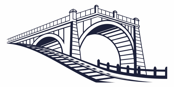Illustration of a concrete railway bridge structure crossing over a path representing engineering infrastructure and transportation with infrastructur