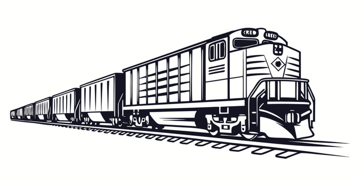 Freight locomotive pulling cargo wagons on railroad tracks illustration with freight train rail car locomotive railroad transportation logistics