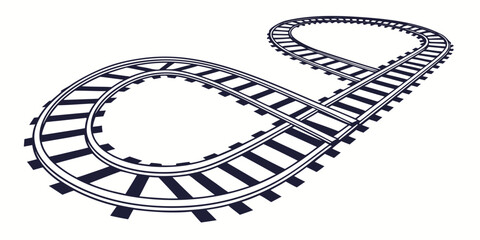 S-shaped train track layout illustration in perspective with s shape railroad transportation illustration infrastructure direction movement © Sp