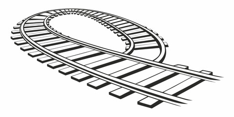 Graphic illustration of a train track looping back on itself with railroad circular transportation illustration infrastructure circularity © Sp
