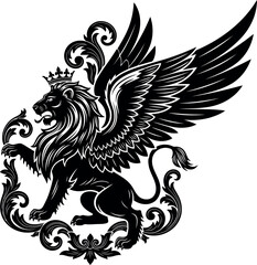Fototapeta premium Majestic griffin with ornate wings and detailed mane illustration isolated design