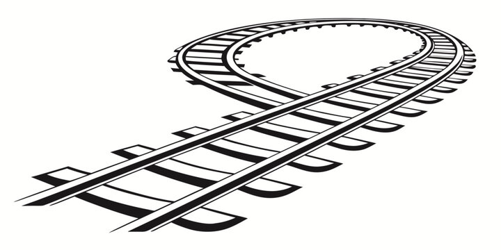 Perspective illustration of a curving railway track with railroad transportation illustration infrastructure direction movement railwayline