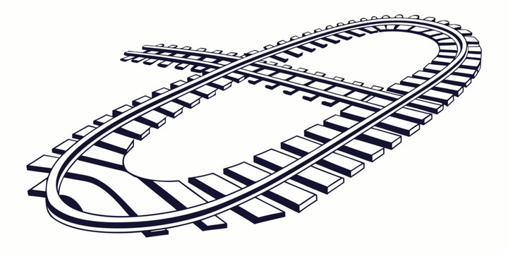 Intersecting railroad track oval design with railroad intersection transportation crossing infrastructure engineering movement perspective